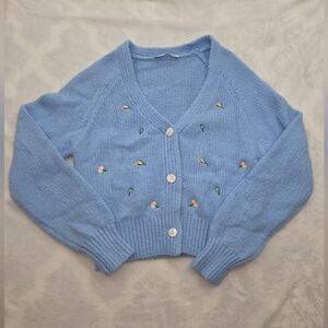 English Factory Cropped Cardigan Tank Set Blue Floral XS Knit